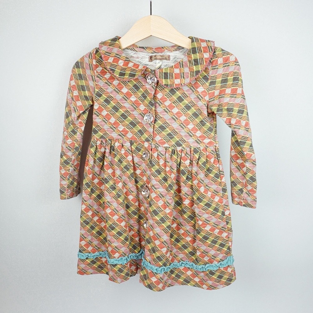 Matilda Jane Dress Toddler 18m Multicolor Plaid Ruffle Button‎ Front